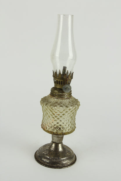 Hobnail Clear Glass Miniature Oil Kerosene Lamp with Chimney