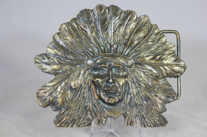 Solid Brass Native American Indian Chief Belt Buckle by Wyoming Studio Art Works