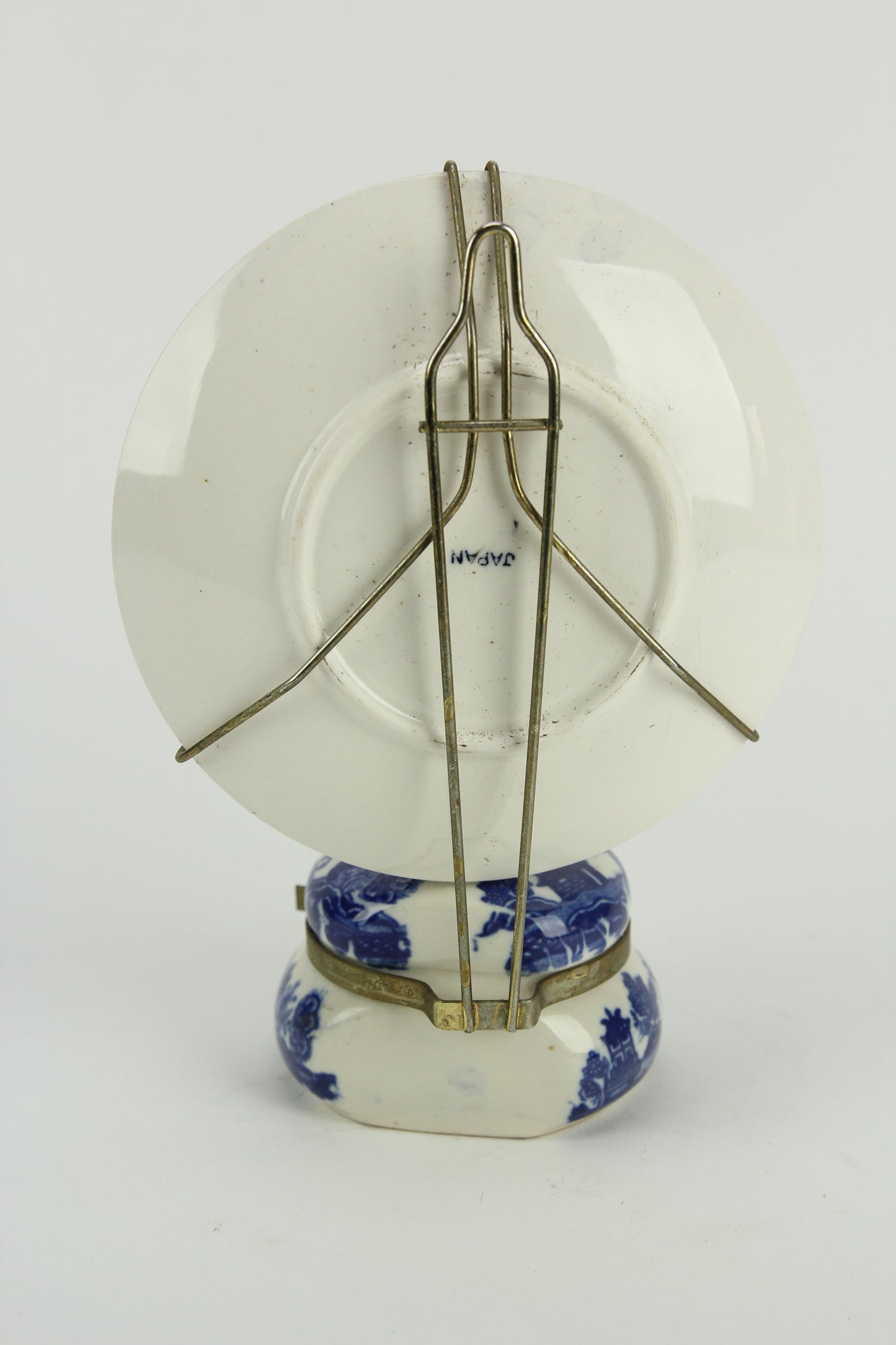 Blue and White Porcelain MIniature Oil Kerosene Lamp with Plate & Hanger, Japan
