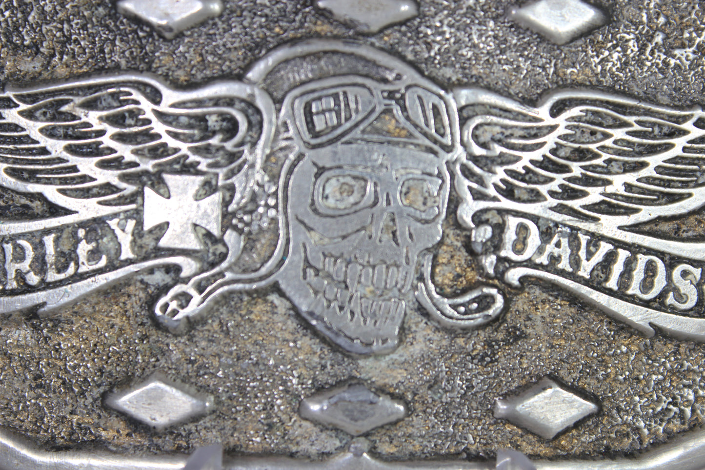 Harley Davidson Chromed Metal Flying Skull Belt Buckle, 1975
