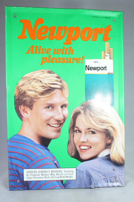 Newport Cigarettes "Alive with Pleasure!" Tin Advertising Sign, 1987