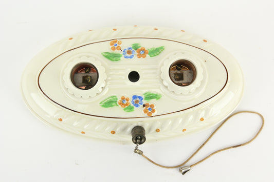 Vintage Japanese Porcelain Wall or Ceiling Mount Lighting Fixture with Flowers