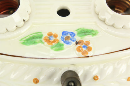 Vintage Japanese Porcelain Wall or Ceiling Mount Lighting Fixture with Flowers