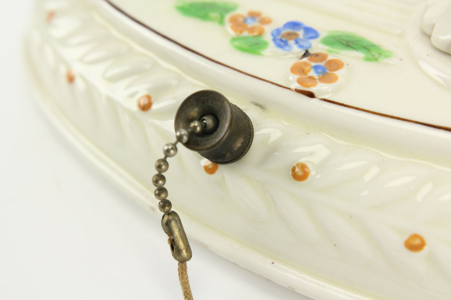 Vintage Japanese Porcelain Wall or Ceiling Mount Lighting Fixture with Flowers