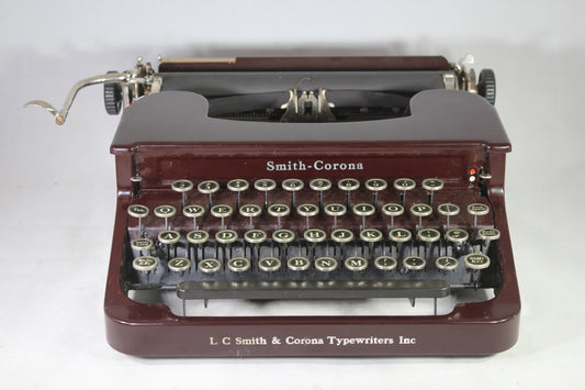 Smith-Corona Model S-C Manual Portable Typewriter in Maroon with Case, 1930s