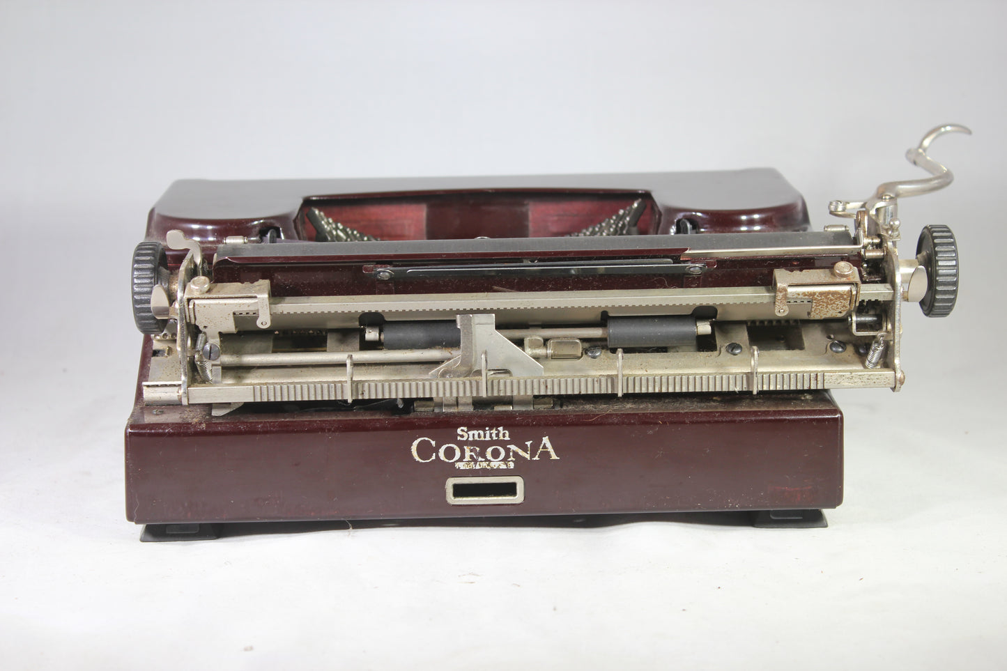 Smith-Corona Model S-C Manual Portable Typewriter in Maroon with Case, 1930s