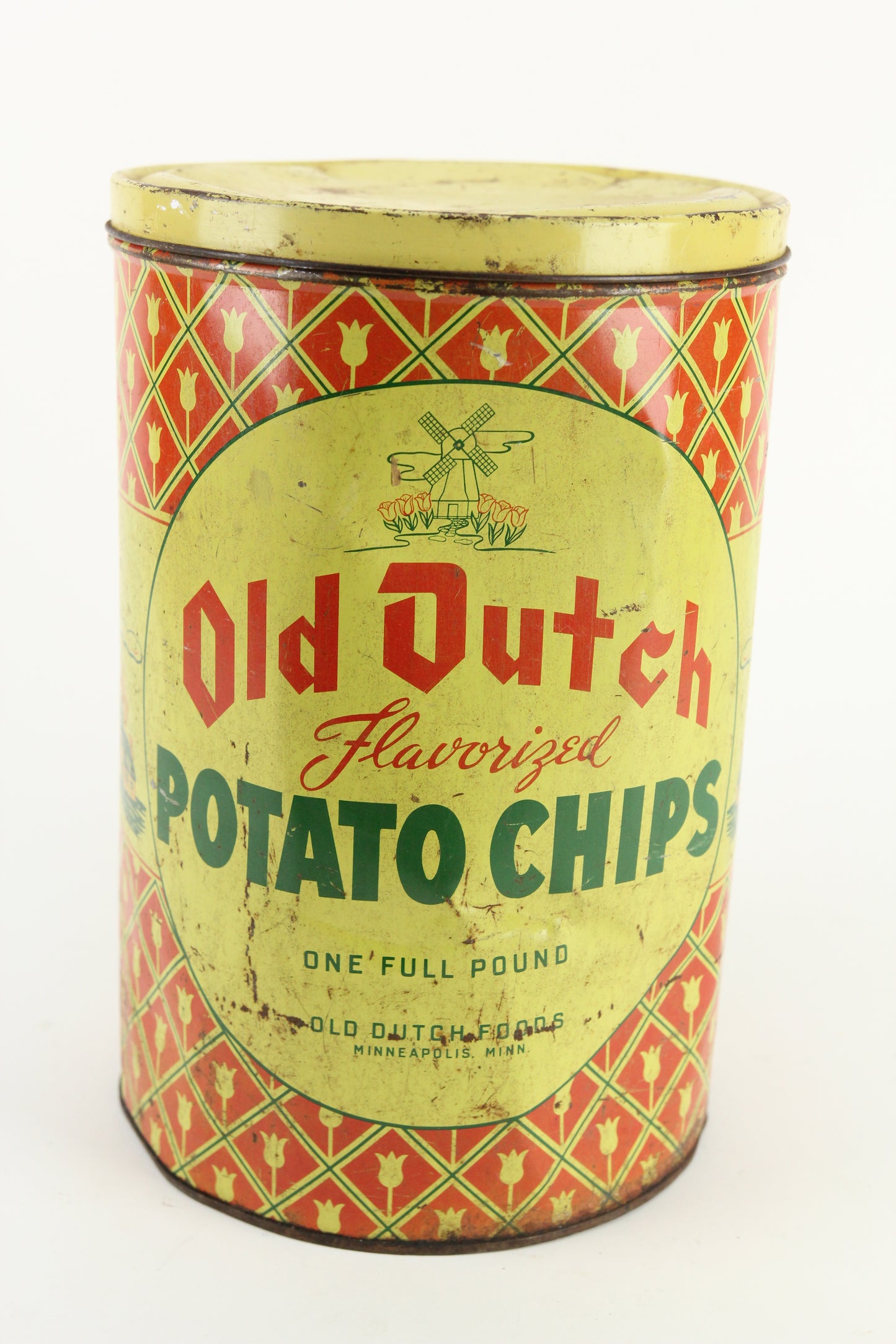 Old Dutch Flavorized Potato Chips Vintage Full Pound Tin, Minneapolis, Minn.