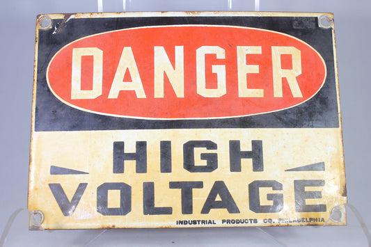 Antique "Danger High Voltage" Porcelain Safety Sign by Industrial Products Co.