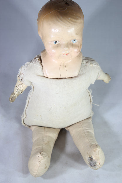 Antique Composition Doll with Cloth Body, 16"