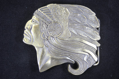 Native American Indian in Profile Solid Brass Belt Buckle