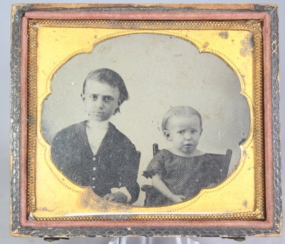 Ambrotype Photograph of Siblings with Concerned Expressions in Case