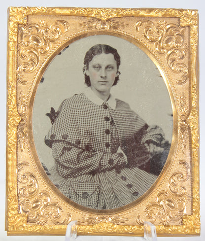 Ambrotype Photograph of a Young Woman in a Checkered Dress