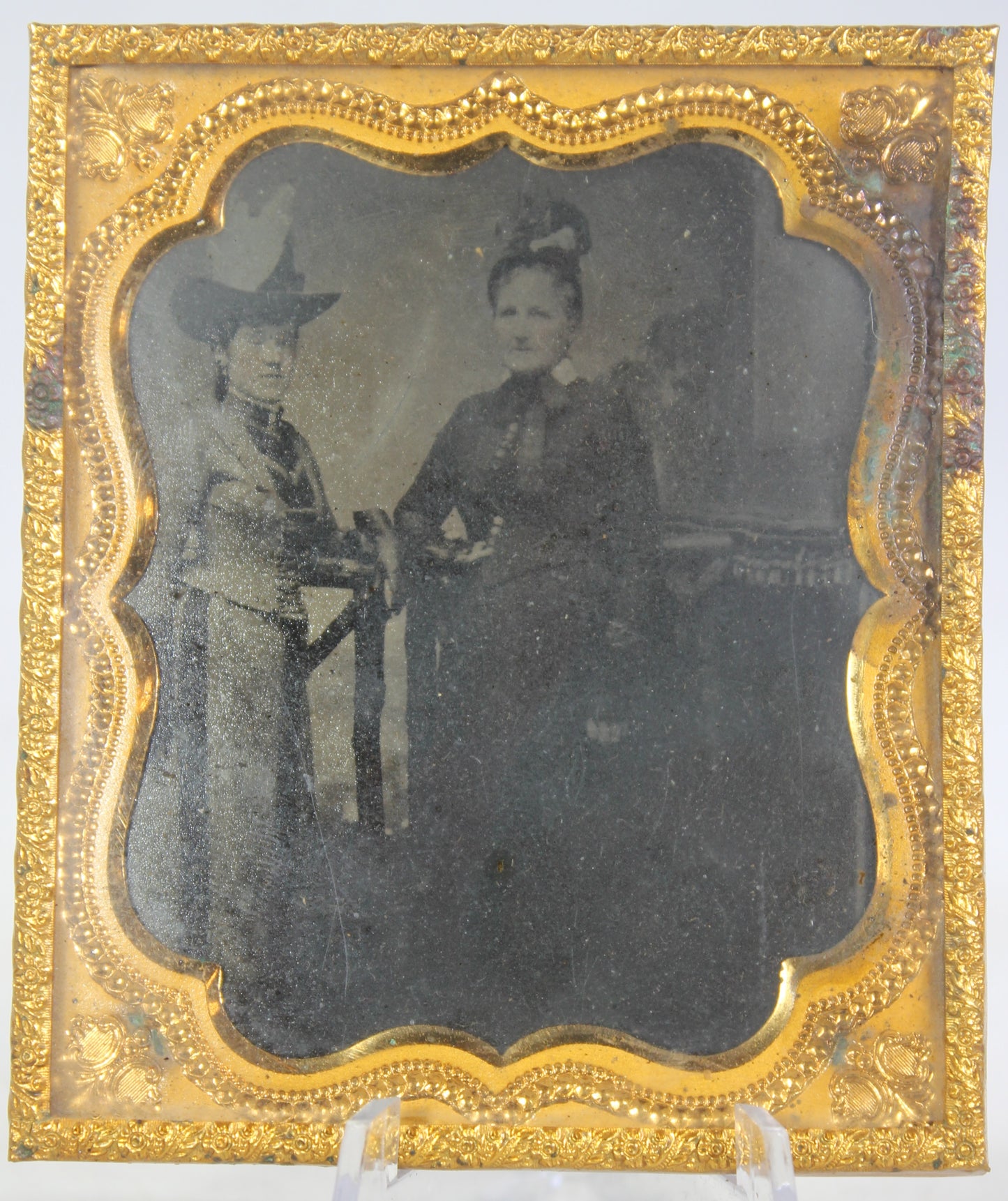 Framed Tintype Photograph of a Pair of Well Dressed Victorian Women
