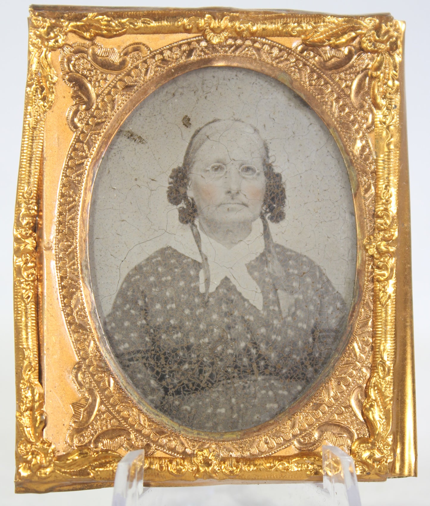 Ambrotype Photograph of an Older Woman with a Floral Bonnet