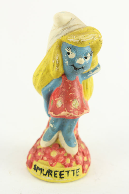 Smurfette Smurfs Rubber Toy Statue, Copyright Peyo 1982, 5.5"