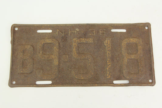 New Hampshire 1936 Automobile License Plate # B9-518