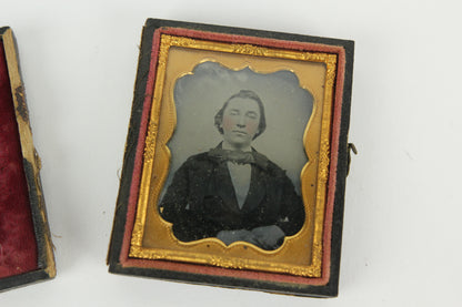 Ambrotype Photograph of a Young Man with an Enormous Bow Tie in Case