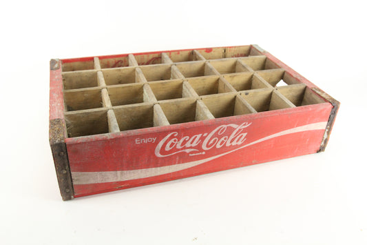 Enjoy Coca Cola 24 Bottle White Lettering on Red Vintage Wooden Crate