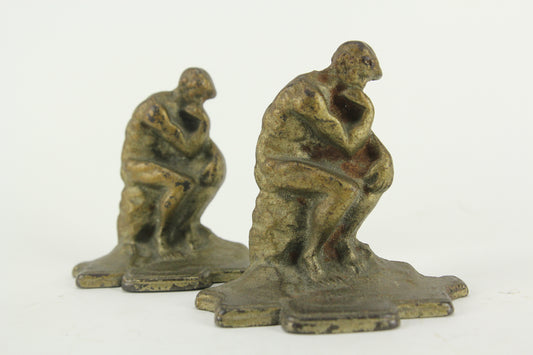 Auguste Rodin's "The Thinker" Gold Painted Cast Iron Bookends, Pair