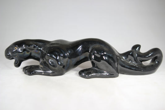 Mid-Century Black Ceramic Panther Statue