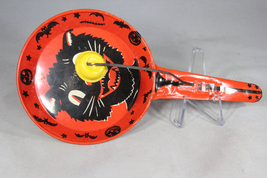 Halloween Black Cat Noisemaker Tin-Lithograph Toy by Kirchhof of Newark, NJ