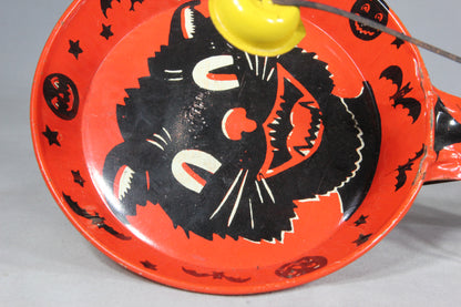Halloween Black Cat Noisemaker Tin-Lithograph Toy by Kirchhof of Newark, NJ