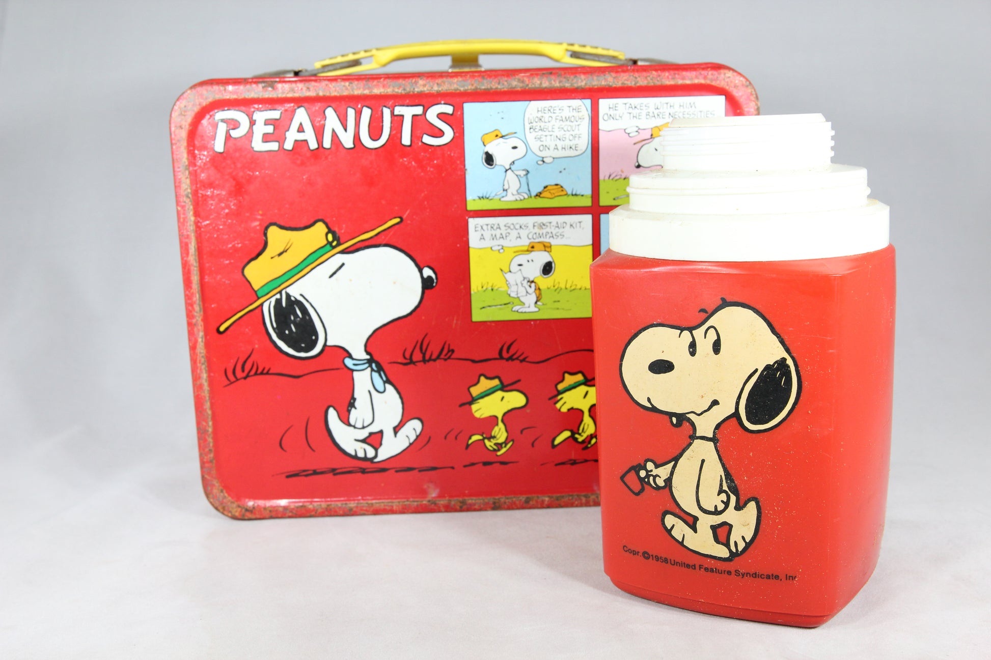 Vintage 1968 Go To School Have Lunch with Snoopy Peanuts Lunch Box with  Thermos