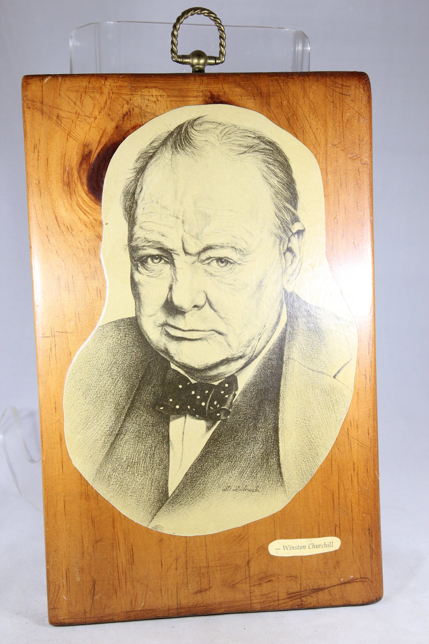 Winston Churchill Newspaper Clipping on Wood Decoupage