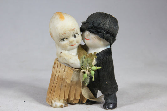 Bride and Groom Bisque Kewpie Dolls with Clothes, 2.5"