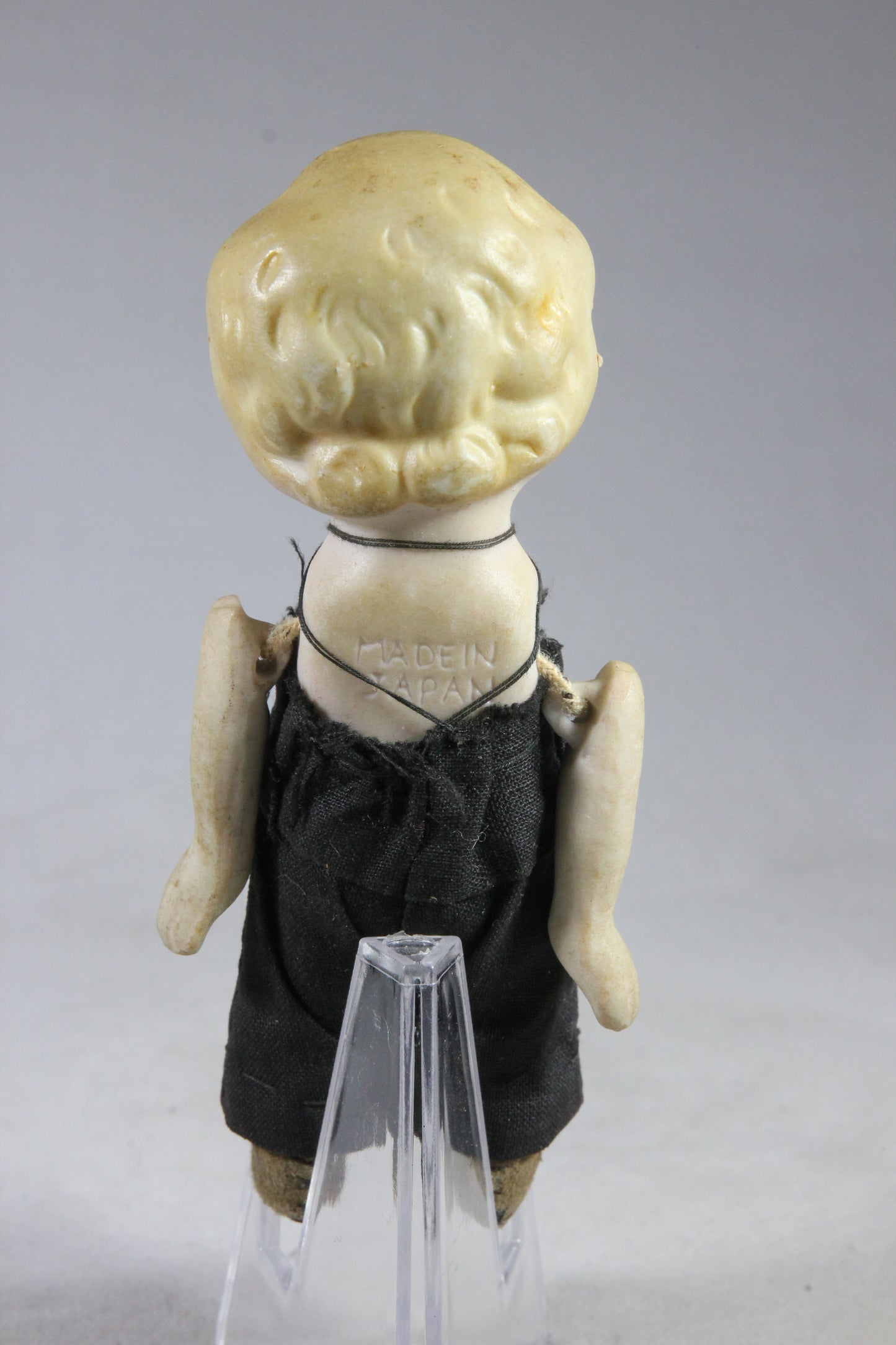 Bisque Flapper Doll in Black Jumper, Made in Japan, 4.25"