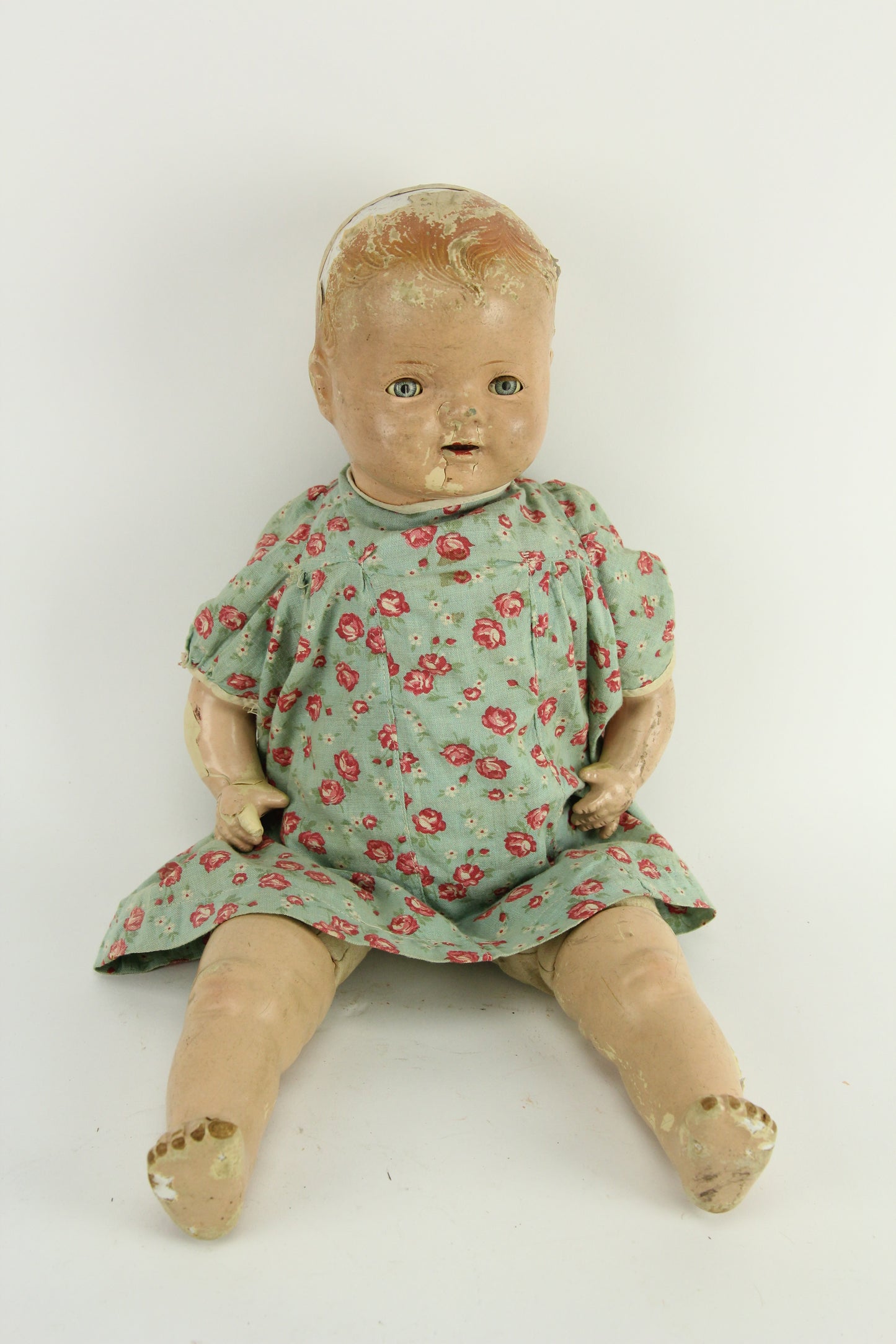 Antique Composition Baby Doll with Moving Blue Eyes, 21"