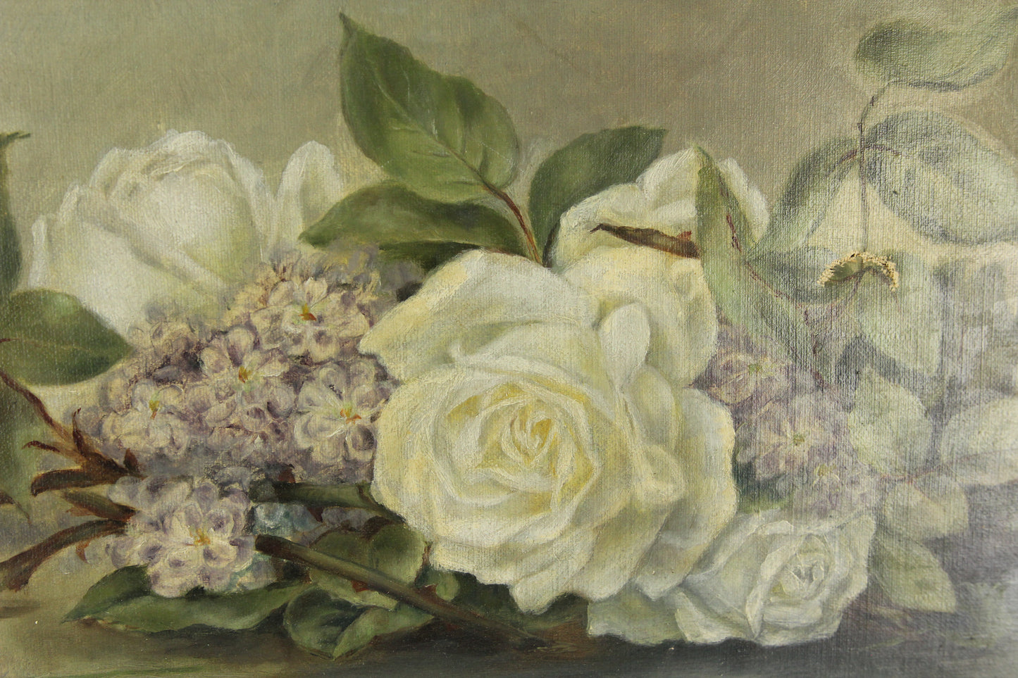 Oil on Canvas Painting of White Roses, Signed E.W. Tredway - 22.5 x 12.5"