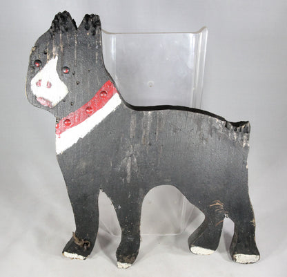 Antique Folk Art Boston Terrier Dog Hand-Painted Wooden Lawn Ornament