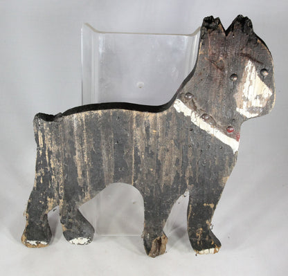 Antique Folk Art Boston Terrier Dog Hand-Painted Wooden Lawn Ornament