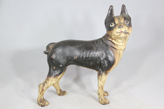 Antique Hubley  Cast Iron Boston Terrier Door Stop with Original Paint