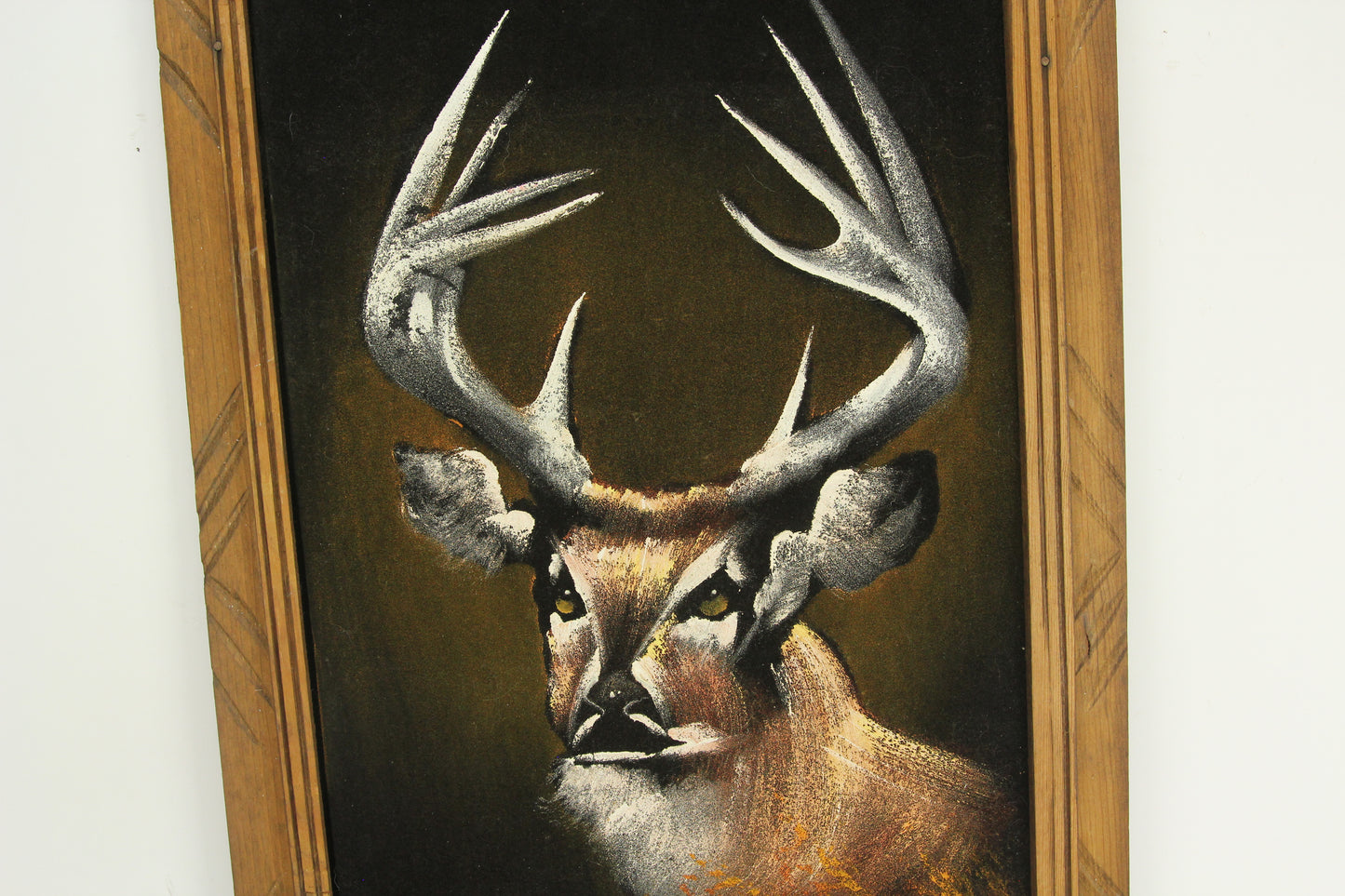 Framed Velvet Painting of a Stag Buck Deer, Made in Mexico - 14 x 22.5"
