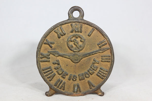 Antique "Time is Money" Clock Shaped Cast Iron Coin Bank