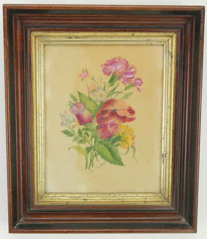 Vintage Framed Fabric Painting of Purple Flowers, Signed E. MacNutt - 11.5 x 14"