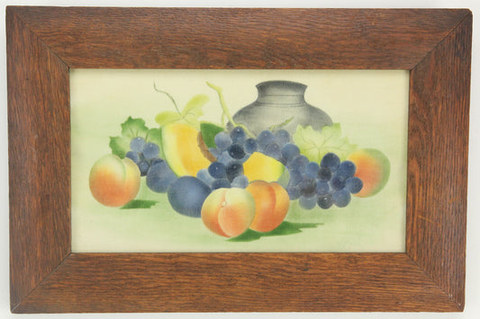 Vintage Framed Fabric Painting of Fruit, Presumed by E. MacNutt - 15 x 10"