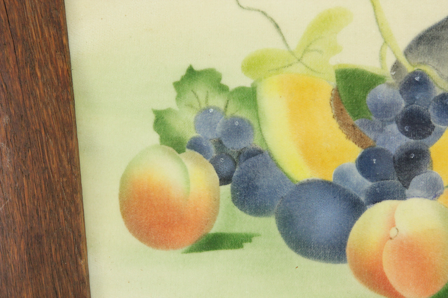 Vintage Framed Fabric Painting of Fruit, Presumed by E. MacNutt - 15 x 10"