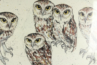 Mid-Century Framed Print of Five Owls, Signed by the Artist - 31 x 22"