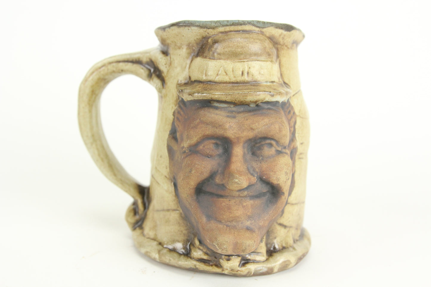 Jim Rumph Laurel and Hardy Two-Faced Tankard Ceramic Pottery Mug, 1971