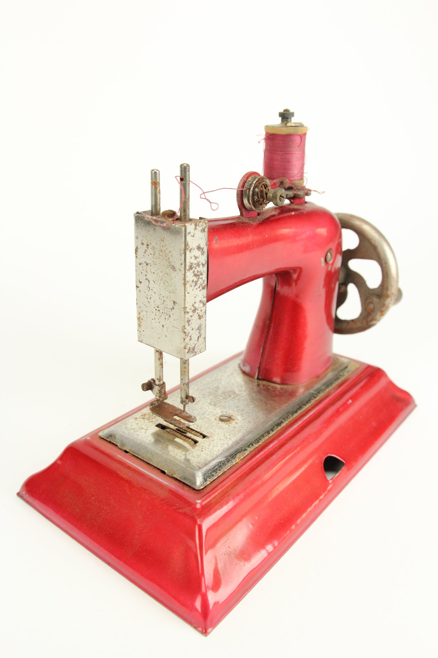 1940s Post-WWII Casige Red Tin Toy Sewing Machine, Made in Germany, British Zone