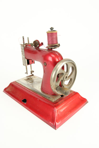 1940s Post-WWII Casige Red Tin Toy Sewing Machine, Made in Germany, British Zone
