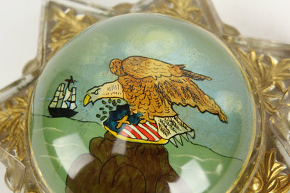 7-Point Star Glass Paperweight with Reverse Painted Bald Eagle & US Shield
