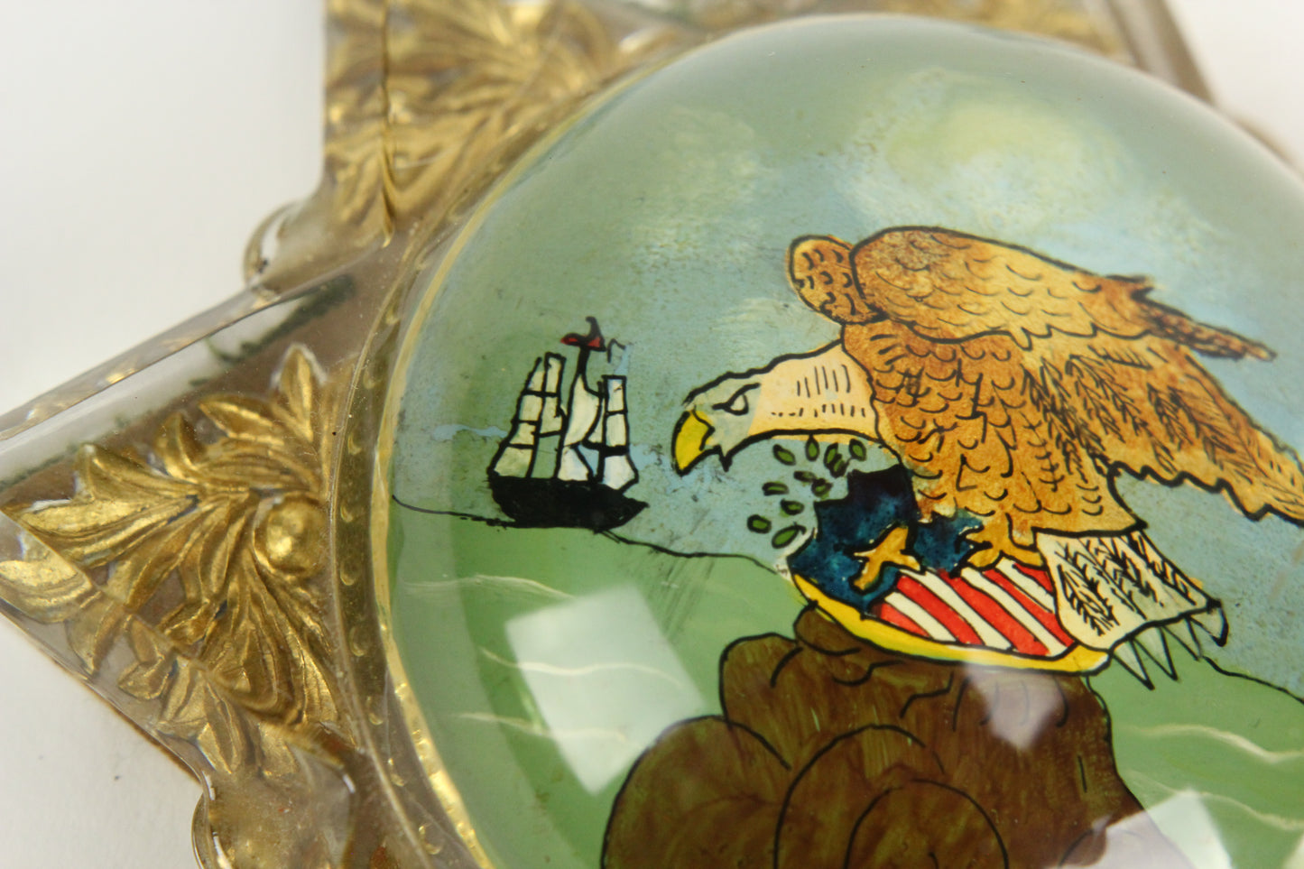 7-Point Star Glass Paperweight with Reverse Painted Bald Eagle & US Shield