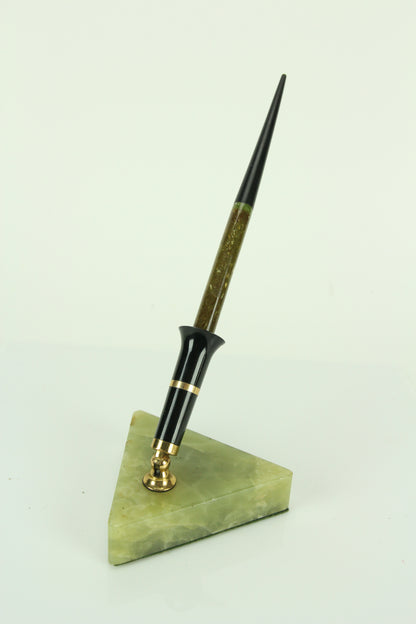 Triangular Jade Desk Fountain Pen Stand Set by Sheaffer's