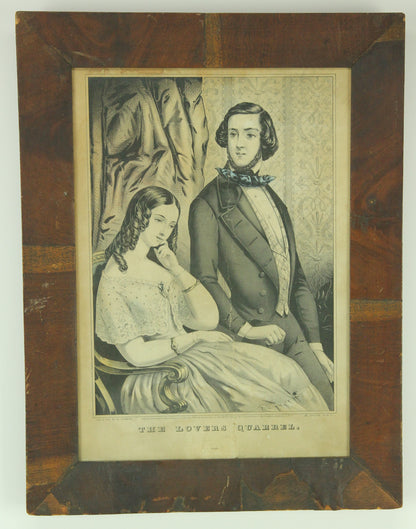 Framed "The Lovers Quarrel" Colored Currier & Ives Lithograph, 1846 - 13 x 17"