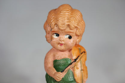 Handpainted Celluloid Flapper Kewpie Doll with Violin Made in Japan, 4.5"