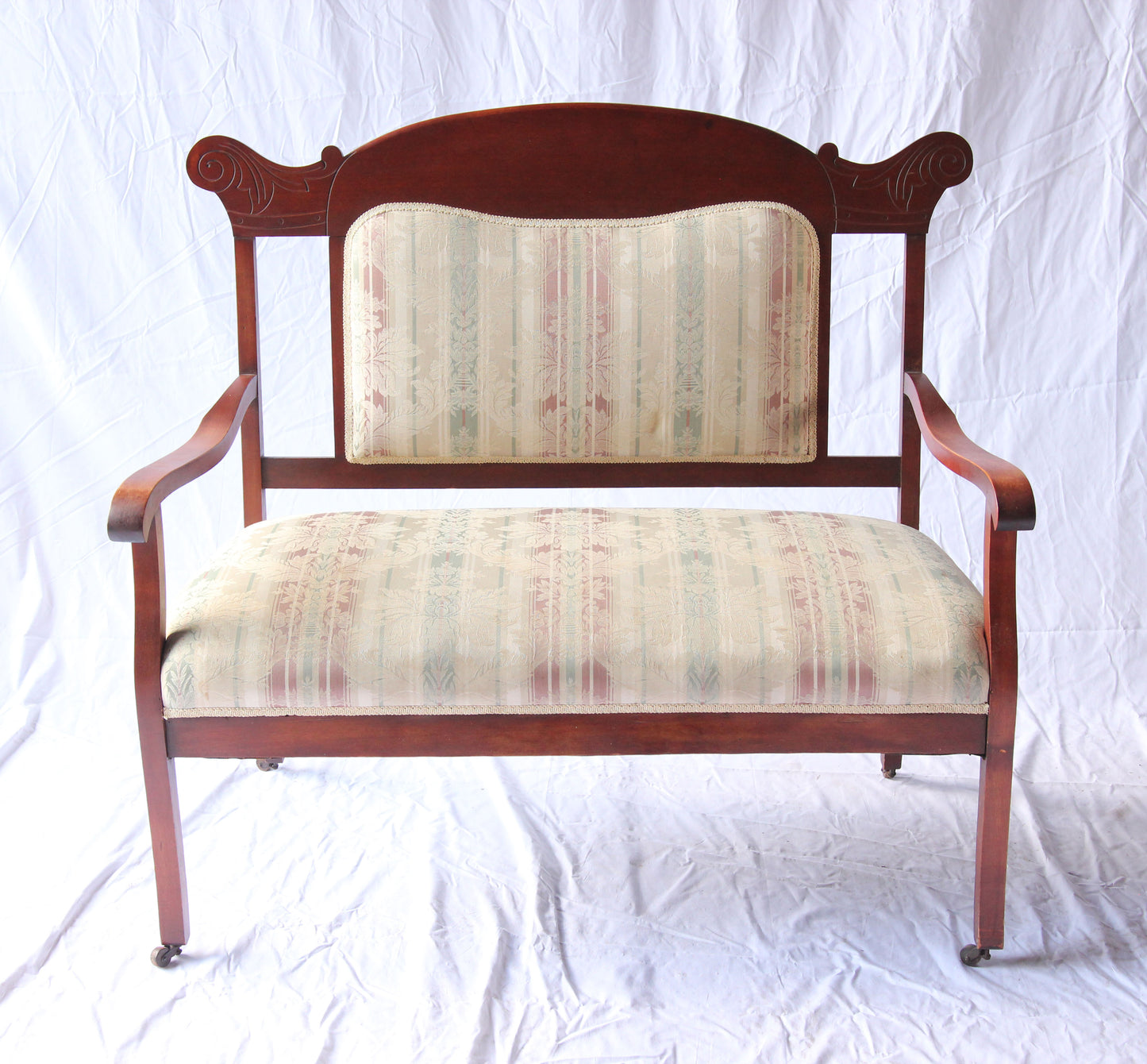 Antique Deco Settee and Chair Set with Contemporary Upholstery